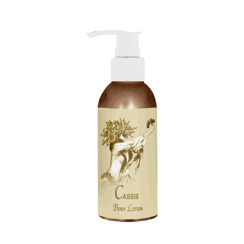Cassis Body Lotion 4oz bottle with pump, featuring French fragrances and natural ingredients.