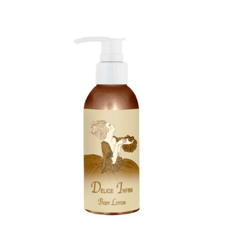 Delice Infini Body Lotion 4oz bottle with elegant vintage design.