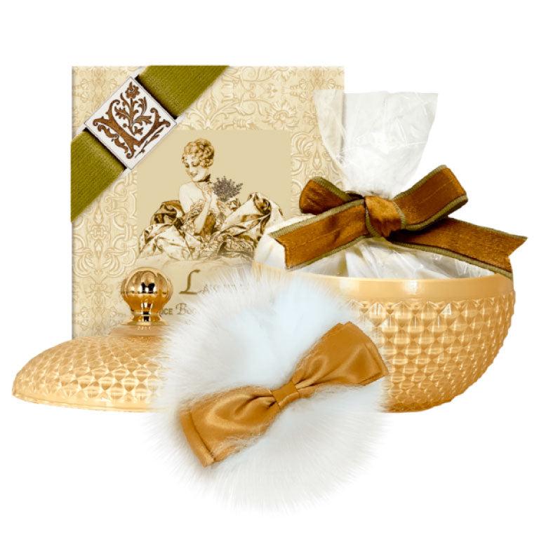 Lavender Body Powder – Lavande Scent in Elegant Glass Vessel with Puff