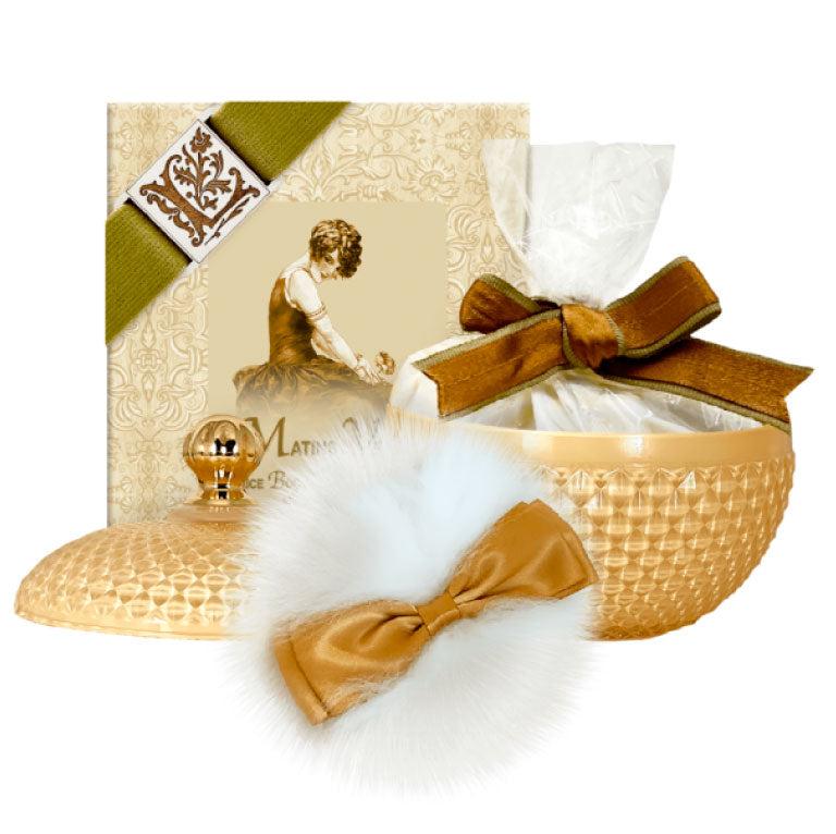 Mandarin Body Powder – Matins Verts in 6oz Glass Vessel with Puff...