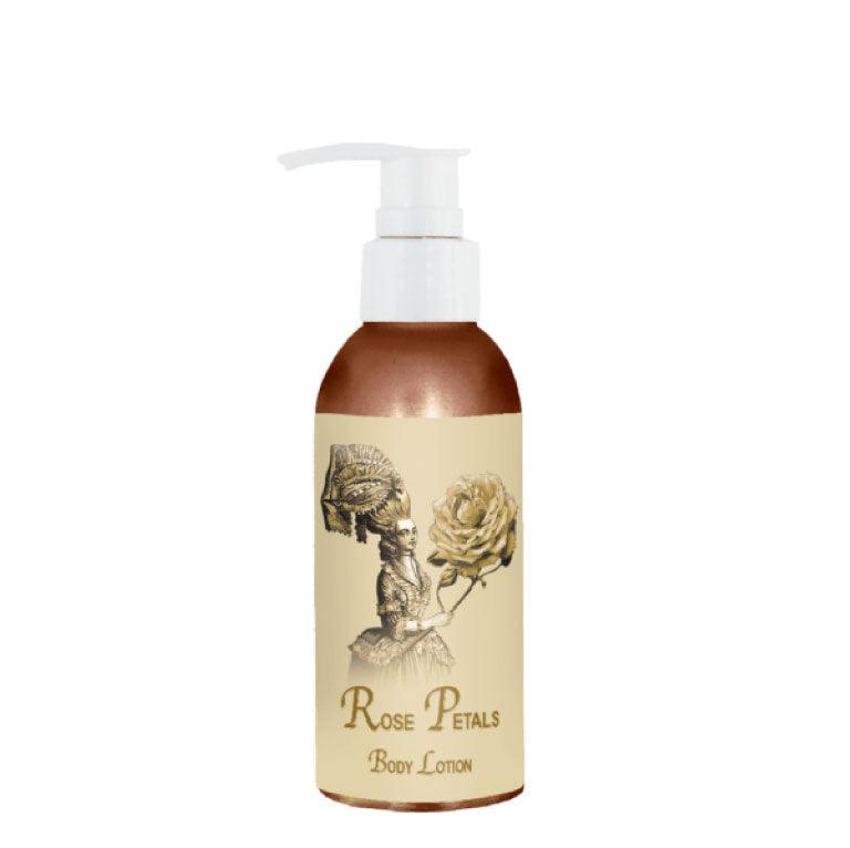 Rose Petals Body Lotion 4oz bottle with floral design, cruelty-free, made in California, French fragrance.