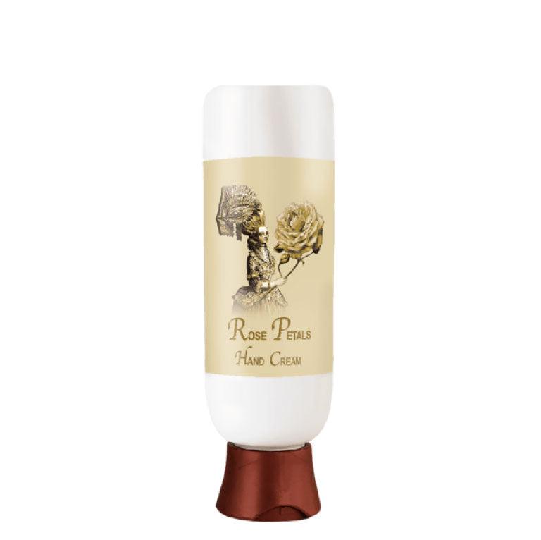 Rose Petals Hand Cream 4 oz tube with organic ingredients and floral fragrance.