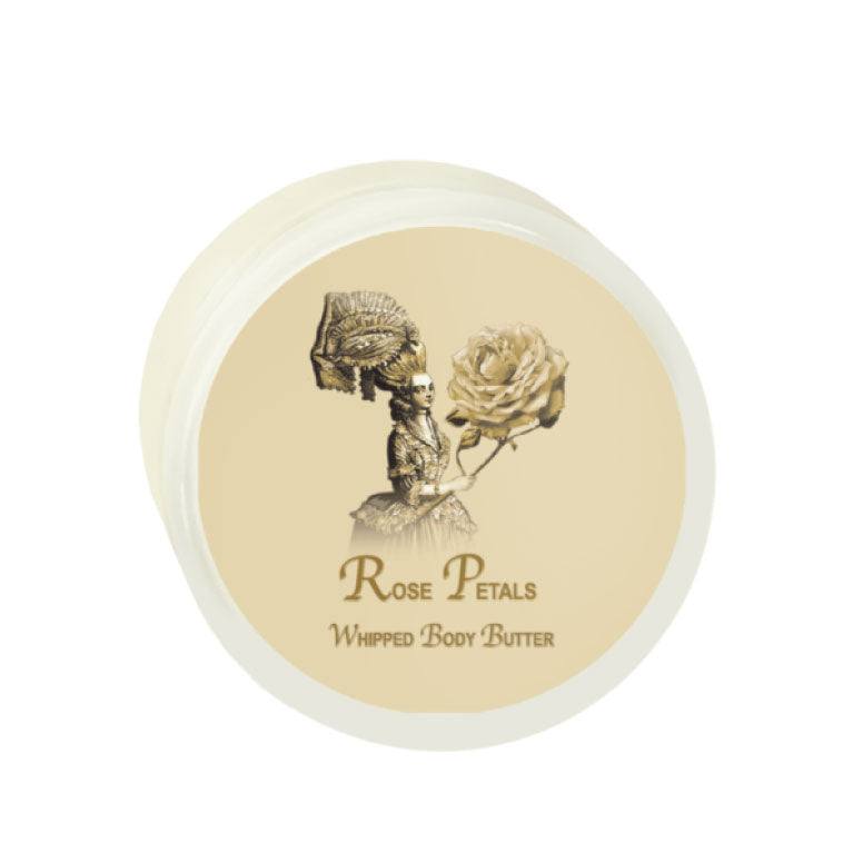 Rose Petals Argan Oil Whipped Body Butter 8oz in a jar, cruelty-free hydrating skincare.