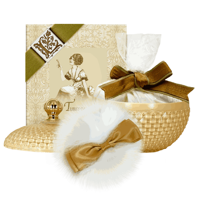 Glass Vessel – Tuberosa fragrance in Rice Body Powder 6oz and Puff...