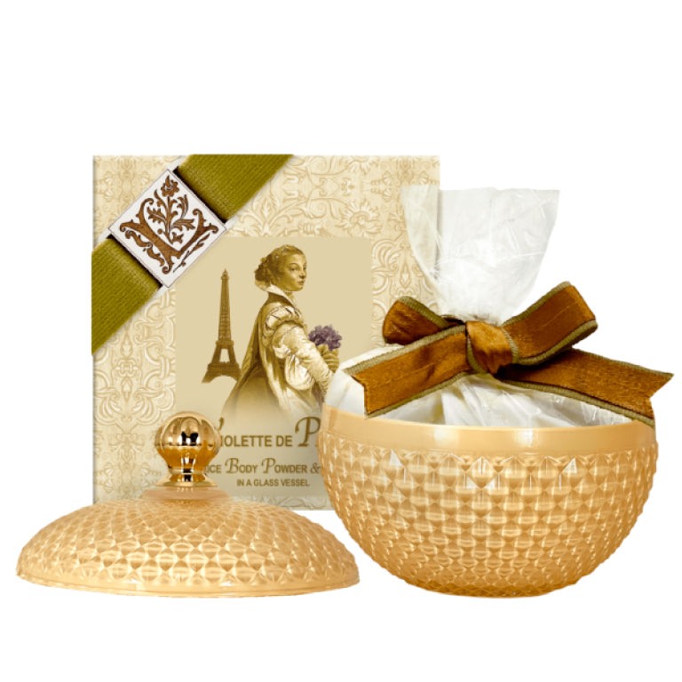 Body Powder – Violette de Paris in Glass Vessel with Refill 6oz & Puff