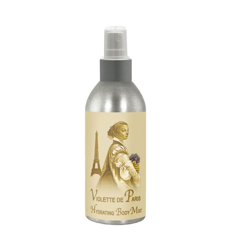 Violette de Paris Hydrating Mist 8oz bottle with elegant design featuring Eiffel Tower and vintage illustration.