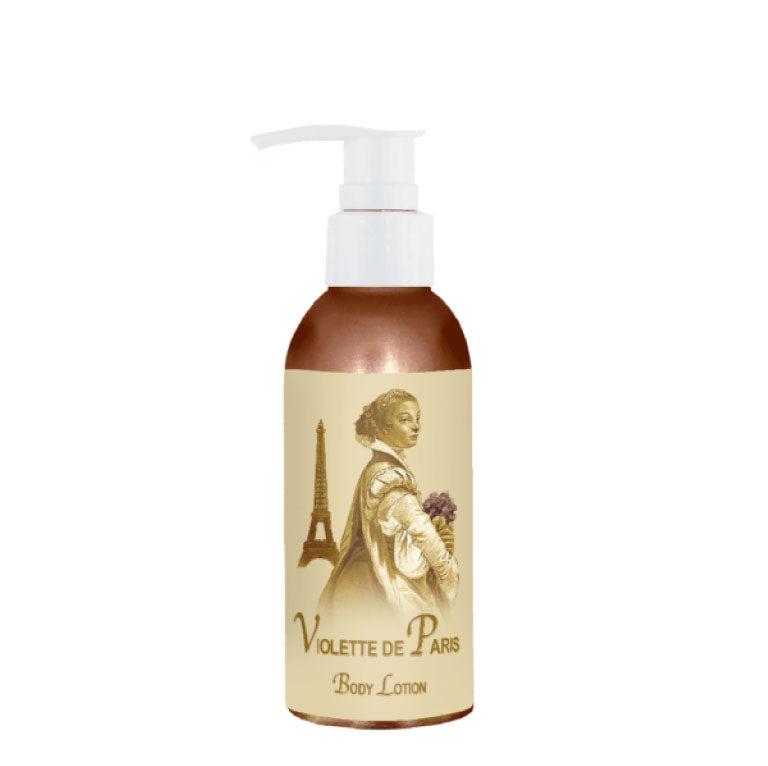 Violette de Paris Body Lotion 4oz. bottle with French fragrances and Eiffel Tower design.