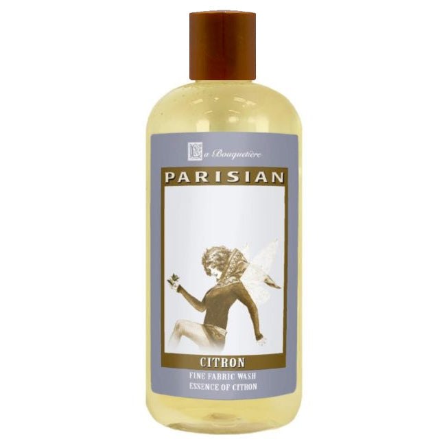Citron Fine Fabric Wash 19oz bottle with premium French liquid detergent for HE and conventional machines, plant-based ingredients, and essential oils.