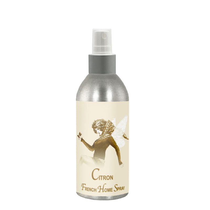 Citron French Home Spray 8oz bottle with enchanting fragrance, designed by La Bouquetiere, featuring notes of citron, incense, and greens.