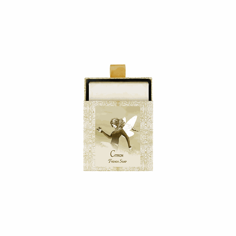 Citron French Soap 7oz in elegant packaging, handcrafted by artisans, enriched with premium butters for nourishing skin care.