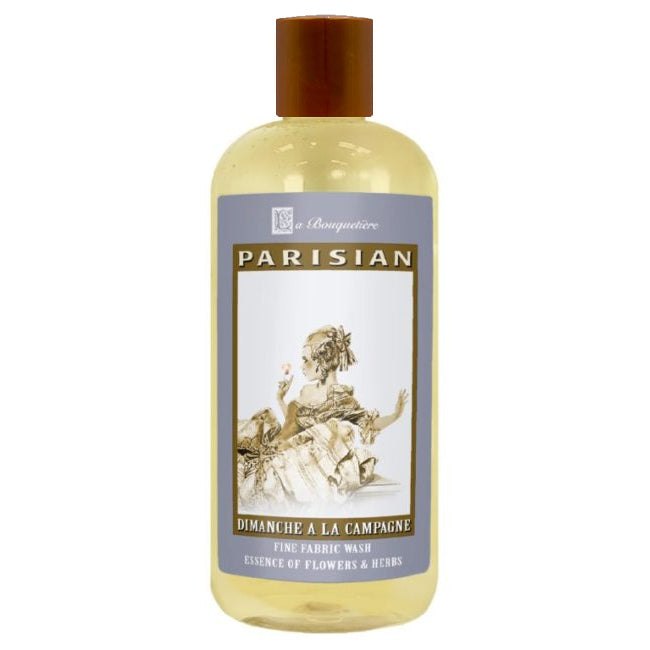 Dimanche a la Campagne Fine Fabric Wash 19oz bottle with classic design, ideal for sensitive skin and eco-friendly cleaning.