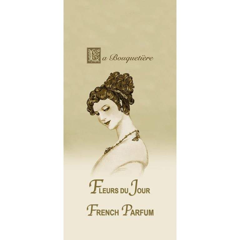 Elegant design for Fleurs du Jour Marina Blue scented card by La Bouquetiere, featuring vintage-style artwork.