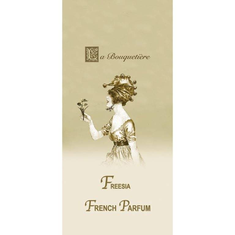 Freesia scented card with vintage-style illustration by La Bouquetiere.