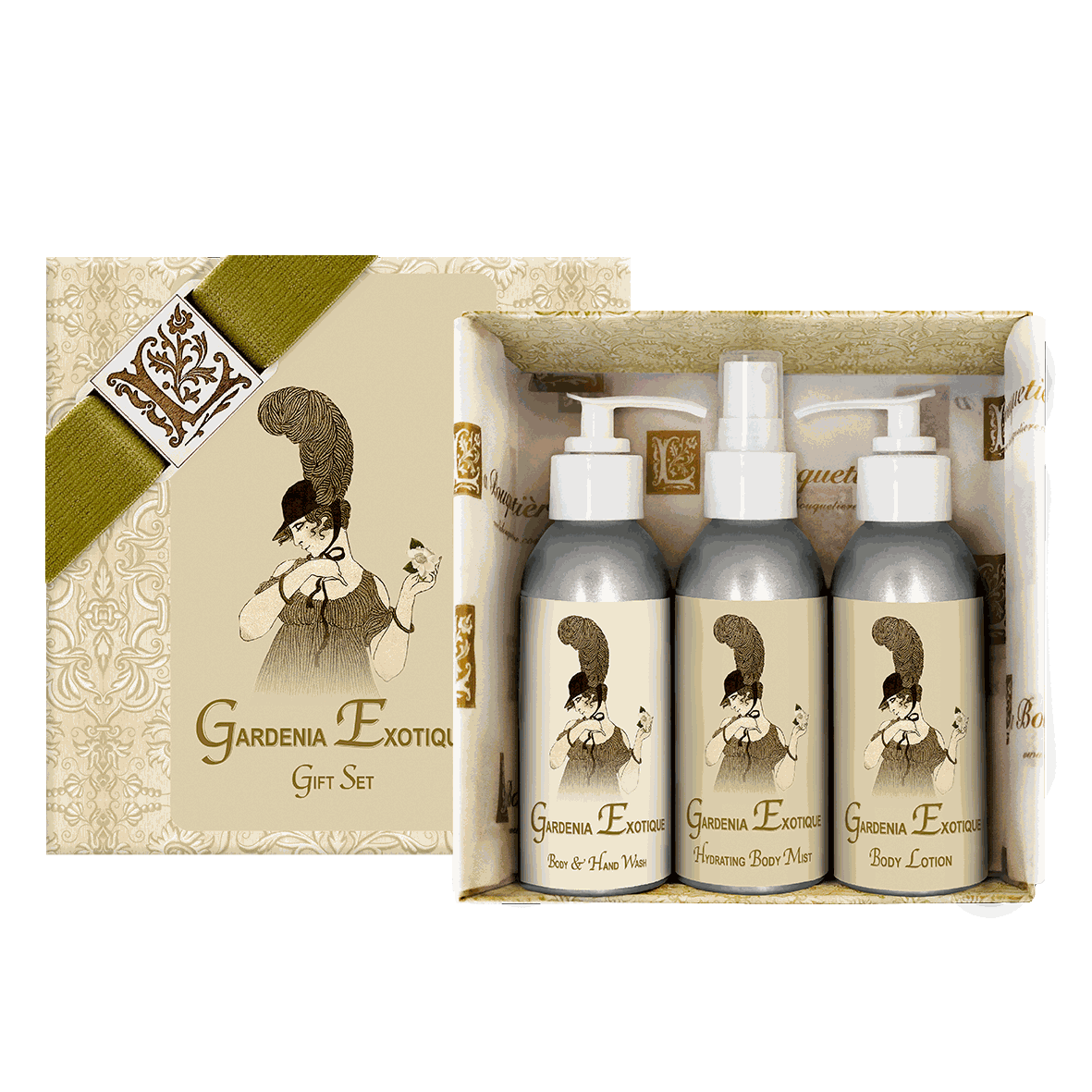 Gardenia Gift Set - Gardenia Exotique 4oz Body Lotion, Mist & Wash