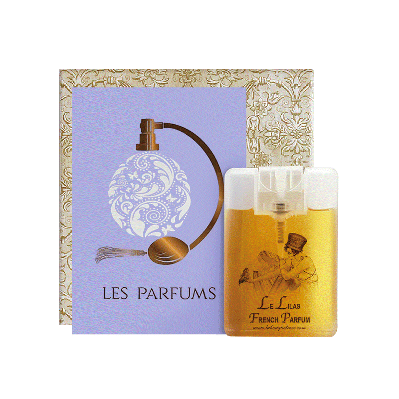 French Lilac Eau de Parfum spray card, 20ml, compact and travel-friendly, featuring ornate packaging.