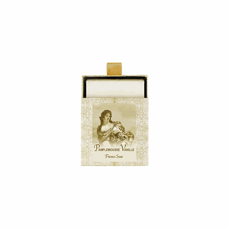 Pamplemousse Vanille French Soap 7oz in decorative packaging.