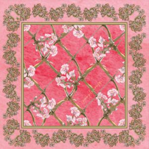 Silk blend scarf with floral pattern and hand-rolled edges.