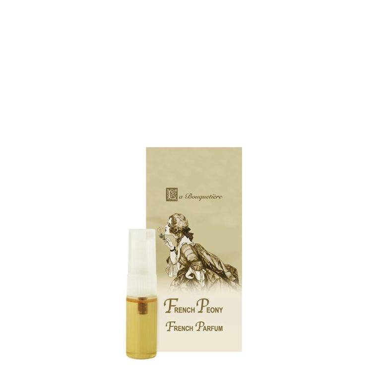 French Peony Parfum Sample Spray 0.1oz with elegant packaging.