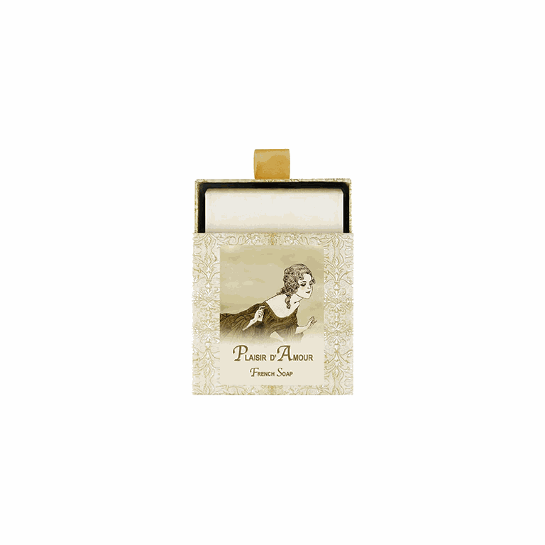 Plaisir d'Amour French Soap in elegant packaging with vintage design, 7oz.