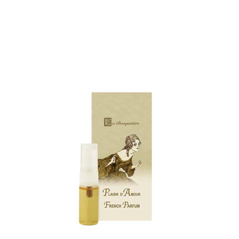 Plaisir d'Amour Parfum Sample Spray 0.1oz, French Eau De Parfum with jasmine, rose, and vanilla notes.