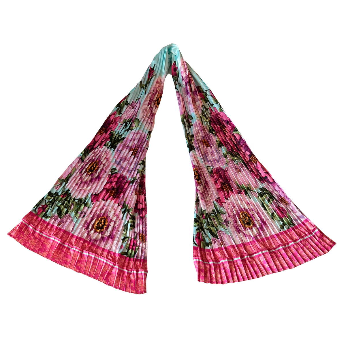 French Peony Silk Blend Pleated Scarf – 64" x 20"