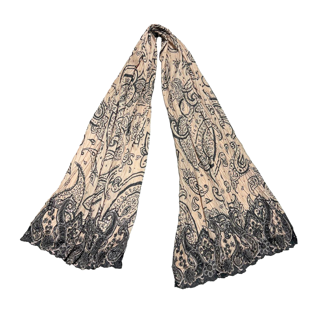 Vintage Silk Blend Pleated Scarf – 64" x 20"