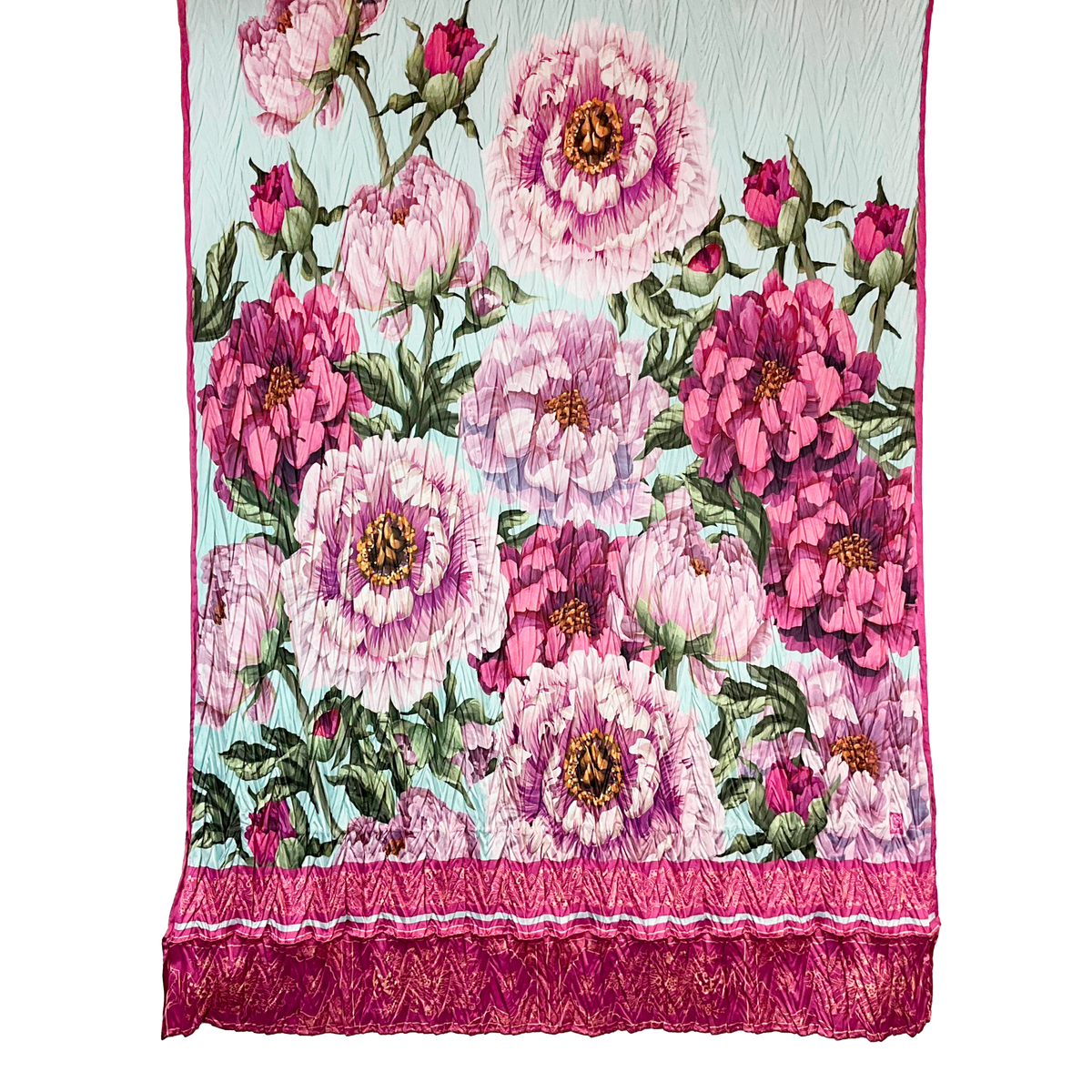 French Peony Silk Blend Pleated Scarf – 64" x 20"