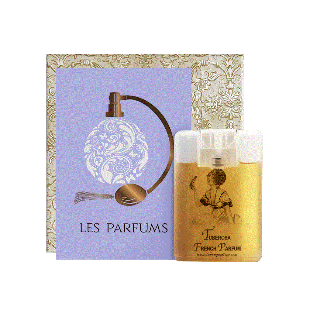 Tuberosa Eau de Parfum Spray Card 20ml with ornate packaging, elegant French design, and cruelty-free label.