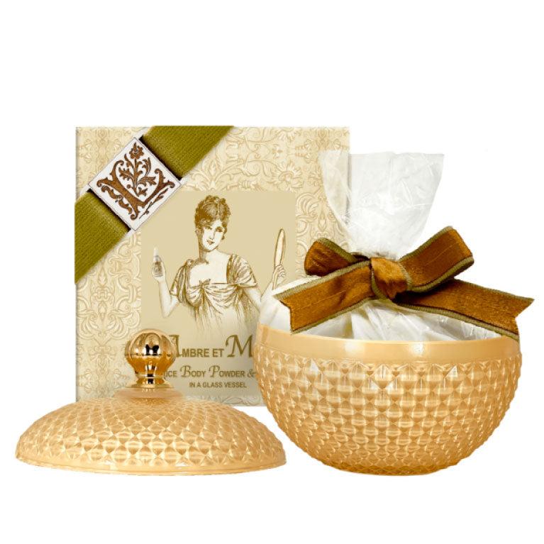Body Powder with Puff – Ambre et Mure Rice powder in Glass Vessel 6oz.