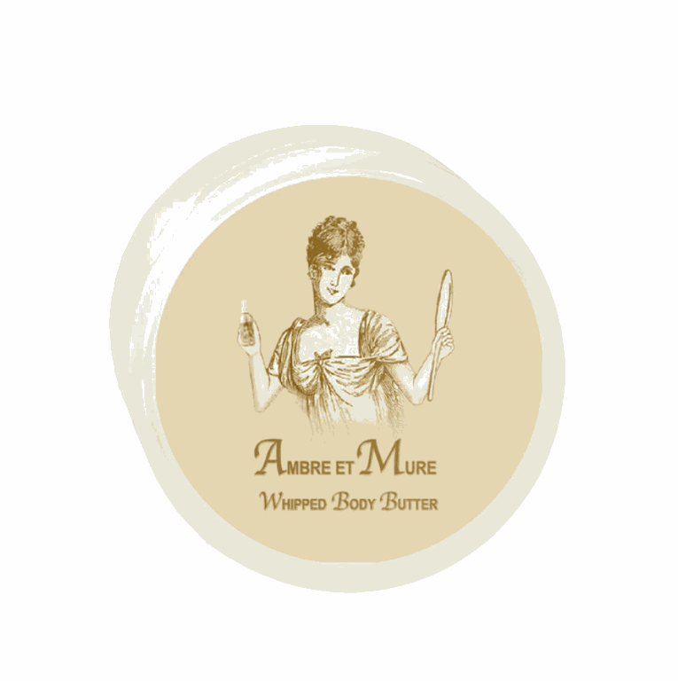 Ambre et Mure Argan Oil Whipped Body Butter 8oz packaging design.