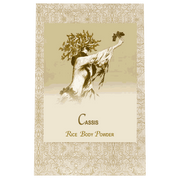 Cassis Rice Body Powder Refill 8oz. design featuring vintage illustration and ornate border.