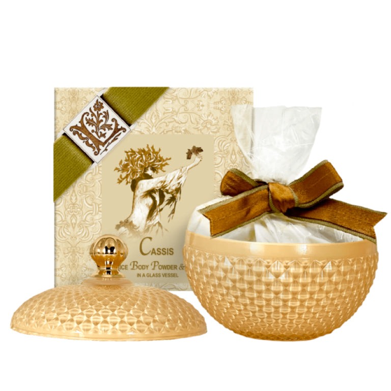 Safe Body Powder – Cassis Scen, rice powder in Glass Vessel with Puff