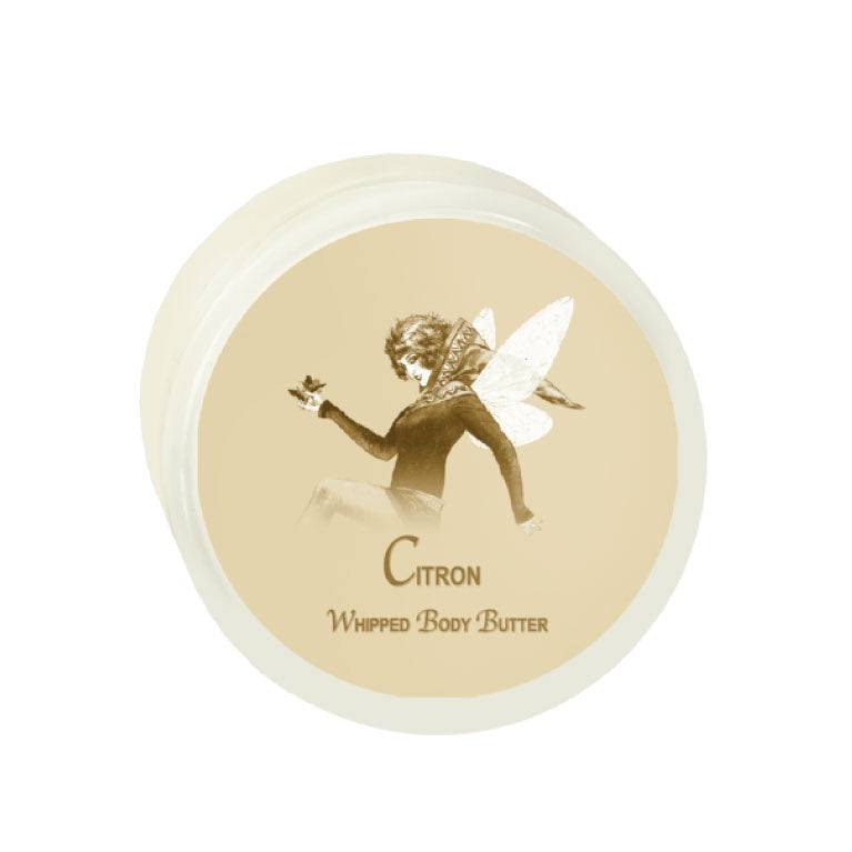 Citron Argan Oil Whipped Body Butter 8oz jar with fairy illustration.