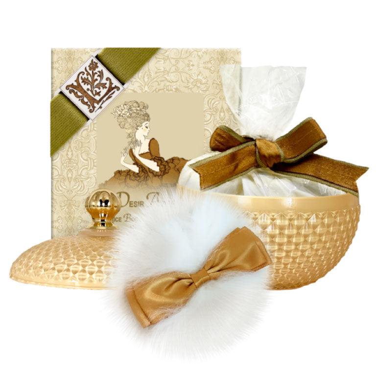 Body Powder Set – Desir Absolu fragrance with Puff & Glass Vessel 6oz.