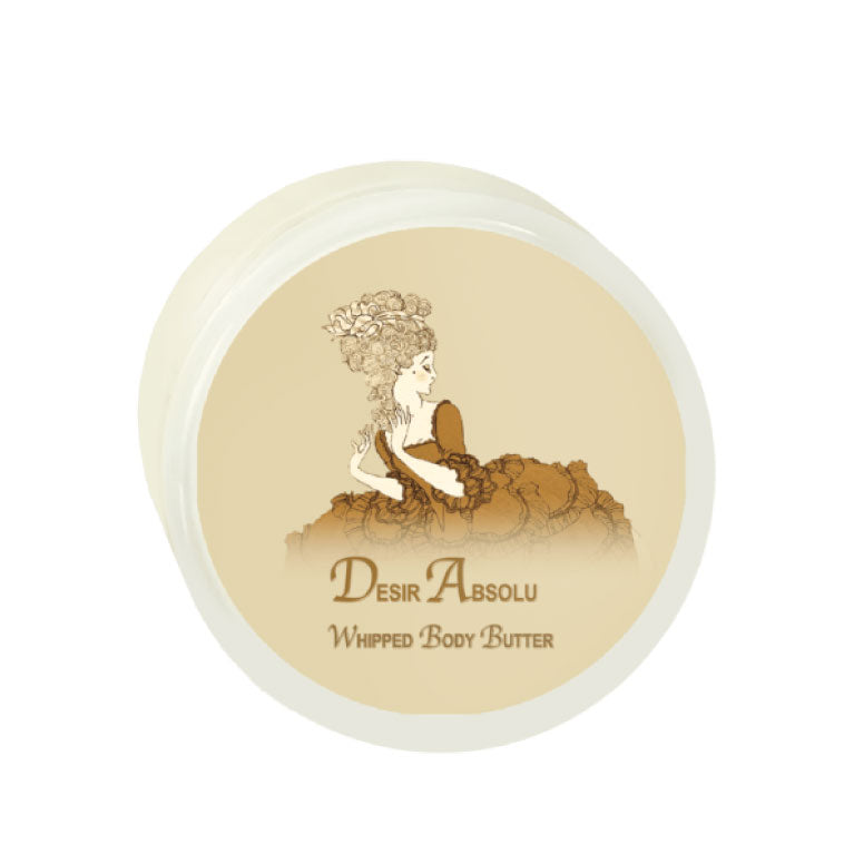 Desir Absolu Argan Oil Whipped Body Butter jar, 8oz, nourishing skin care product.