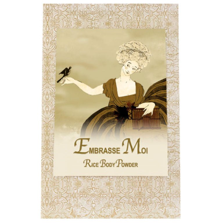 Embrasse Moi Rice Body Powder Refill packaging with vintage Parisian design.
