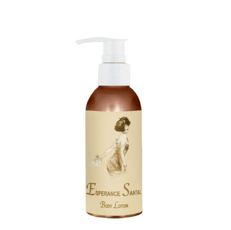 Esperance Santal Body Lotion 4oz with sandalwood fragrance and skin-smoothing emollient base.