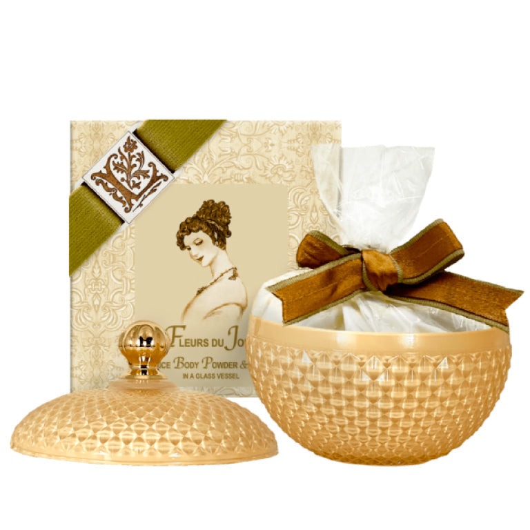 Perfumed Body Powder with Puff – Fleurs du Jour in Glass vessel 6oz.