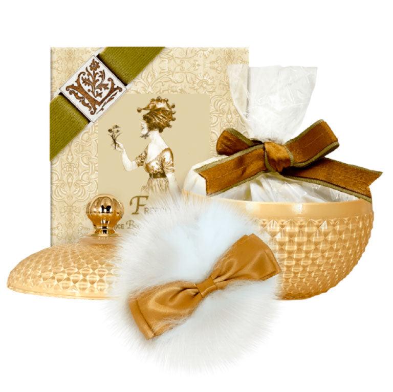 Ladies Body Powder – Freesia Fragrance with Puff in Glass Vessel 6oz.