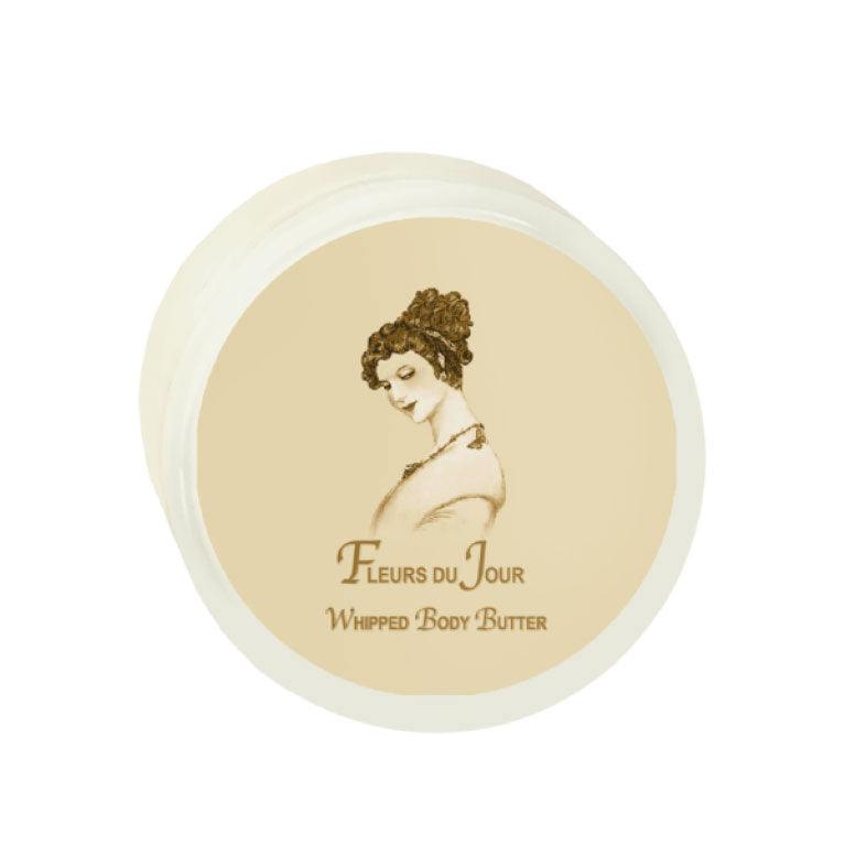 Marina Blue Argan Oil Whipped Body Butter jar with vintage illustration.