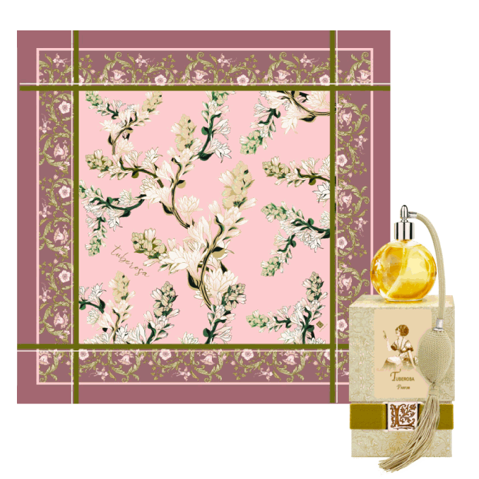 hand rolled silk scarf with floral design.