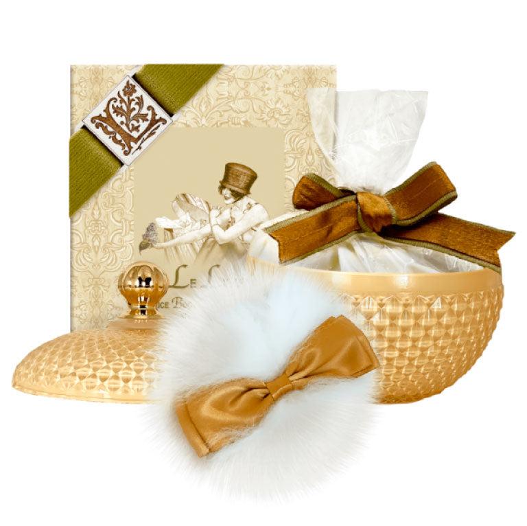 Lilac Body Powder – Le Lilas Scent in Glass Vessel, refill and puff.