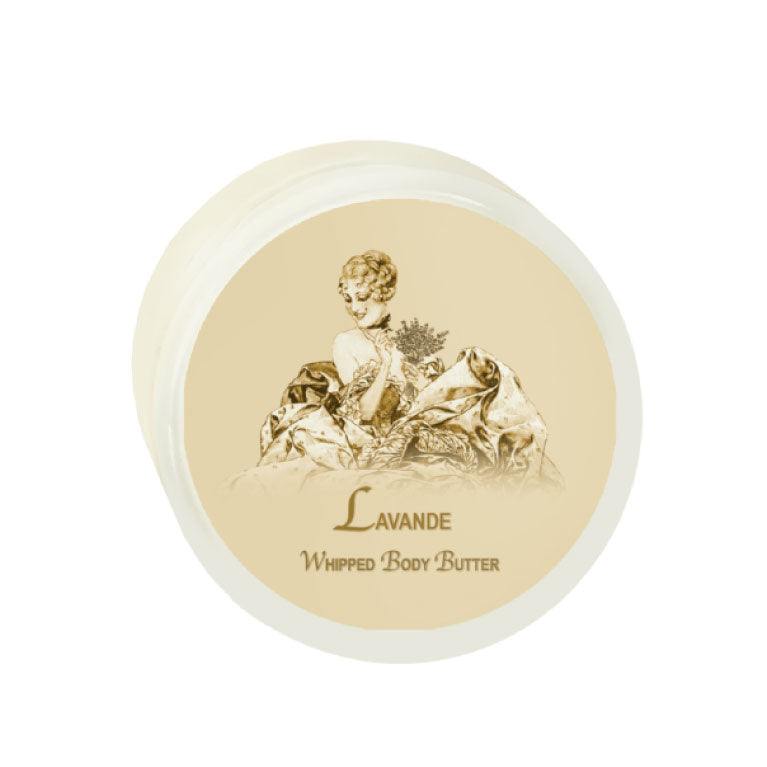 Lavande Argan Oil Whipped Body Butter 8oz. in a jar, designed by La Bouquetiere, features luxurious lavender fragrance and cruelty-free certification.