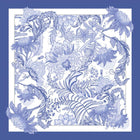 Lavender scarf with hand-rolled edges and floral print design.