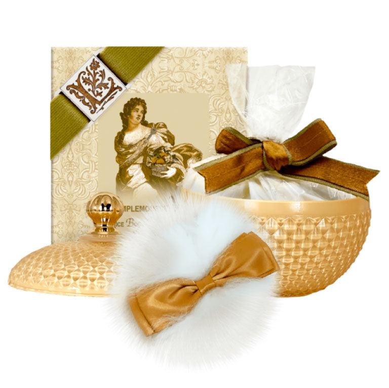 Talc-Free Body Powder – Pamplemousse Vanille in Glass Vessel with Puff