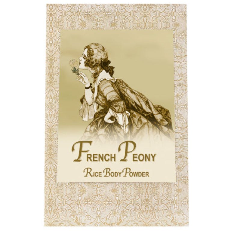 French Peony Rice Body Powder Refill packaging with vintage design.