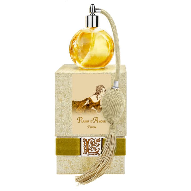 Plaisir d'Amour French Perfume 4.32 oz with gold bulb sprayer and antique tassel.