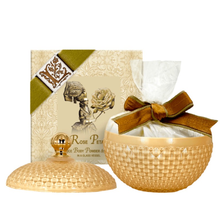 Rose Body Powder – Rose Petals Fragrance in Elegant Glass Vessel 6oz. 