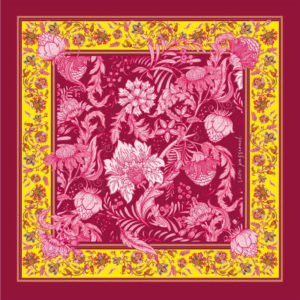 Reve Passionel Scarf, silk blend, floral design, hand-rolled edges, versatile accessory.