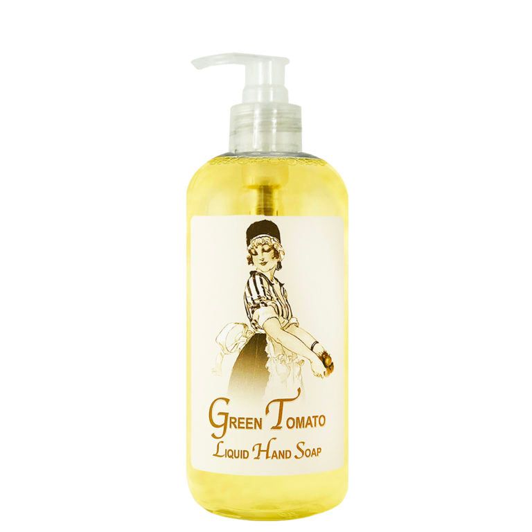 Green Tomato Dish Soap 20oz bottle with pump, featuring natural ingredients and herbal fragrance, eco-friendly and cruelty-free.